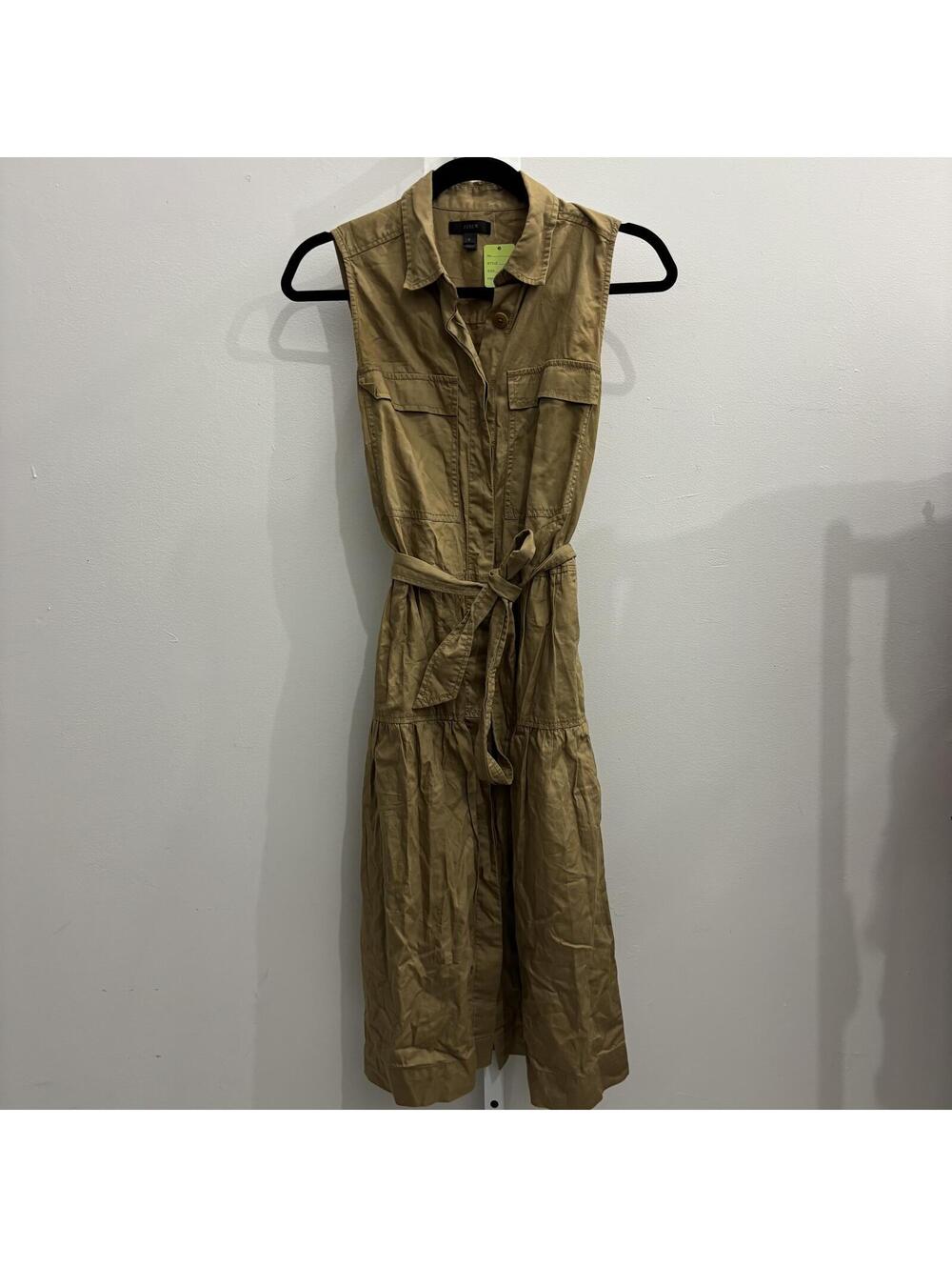 J.Crew Sleeveless Khaki Belted Midi Dress